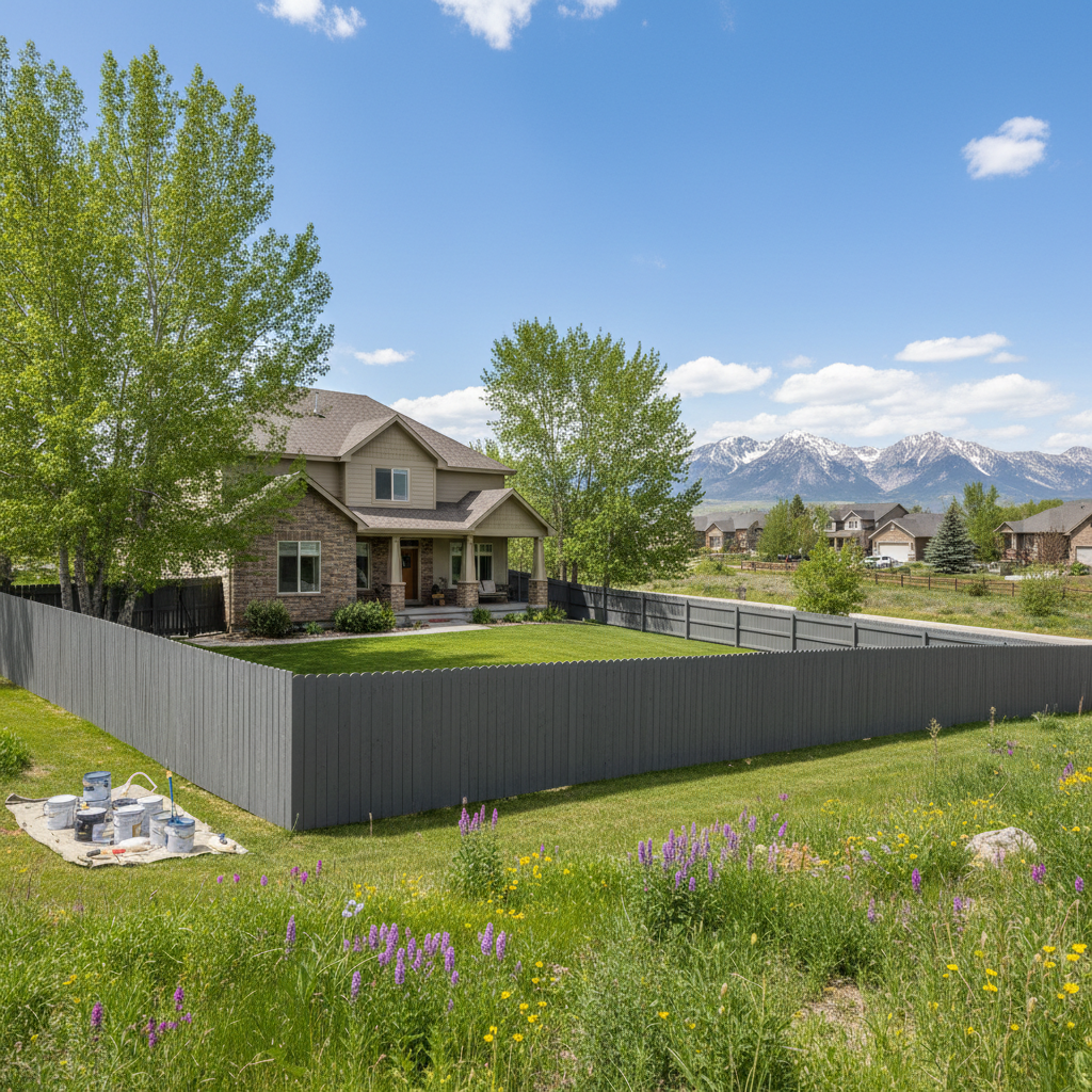 Completed fence painting work at a residential property in Bozeman, MT