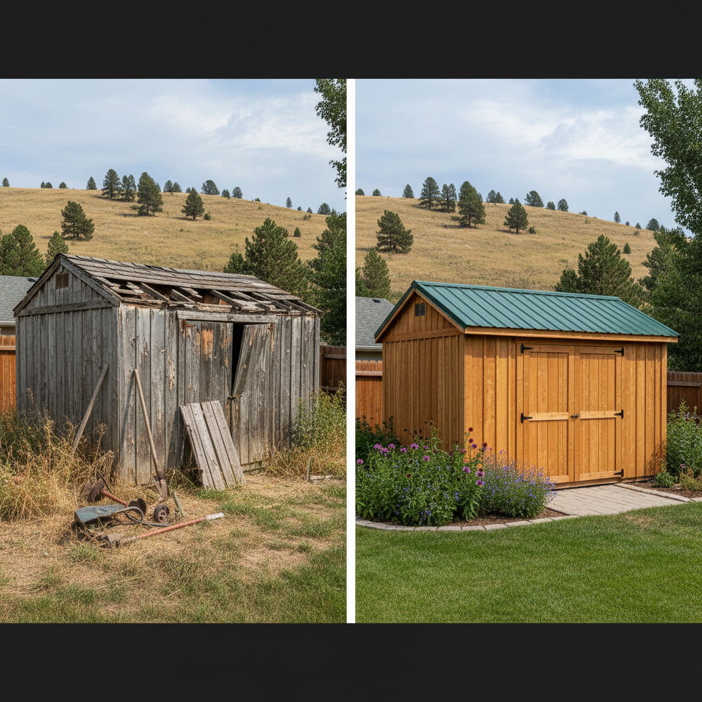 Completed garden sheds work at a residential property in Great Falls, MT