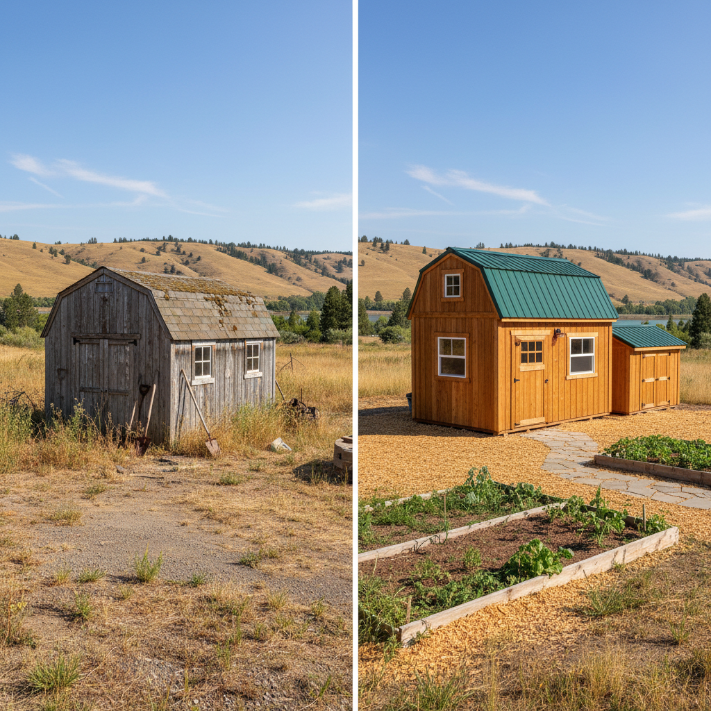Completed garden sheds work at a residential property in Great Falls, MT