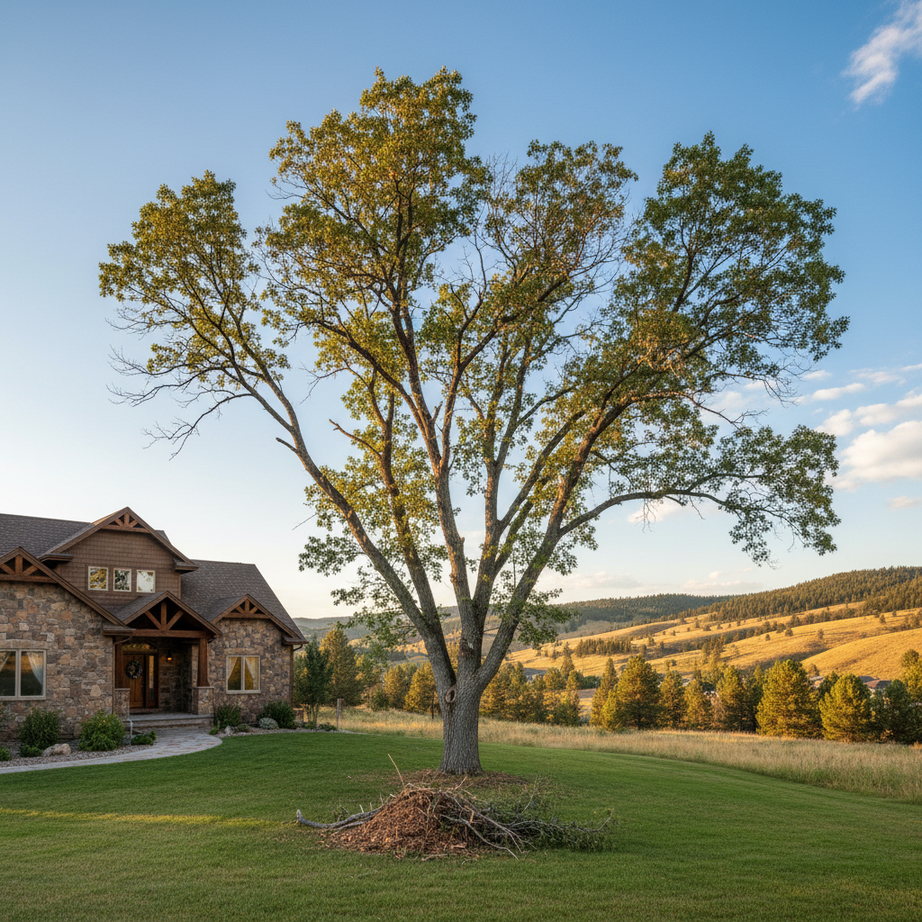 Completed tree pruning work at a residential property in Laurel, MT