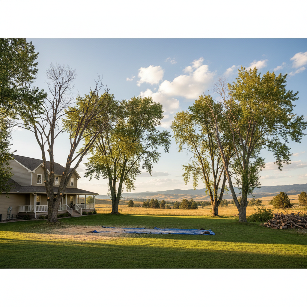 Completed tree pruning work at a residential property in Laurel, MT