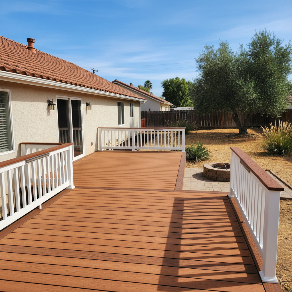 Completed trex decks work at a residential property in Clovis, CA