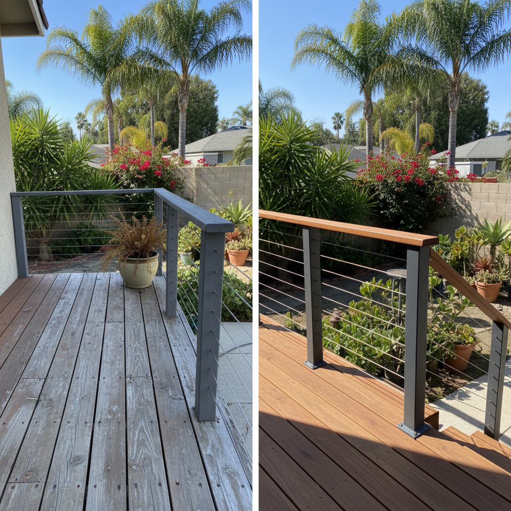 Completed deck railing installation work at a residential property in Garden Grove, CA
