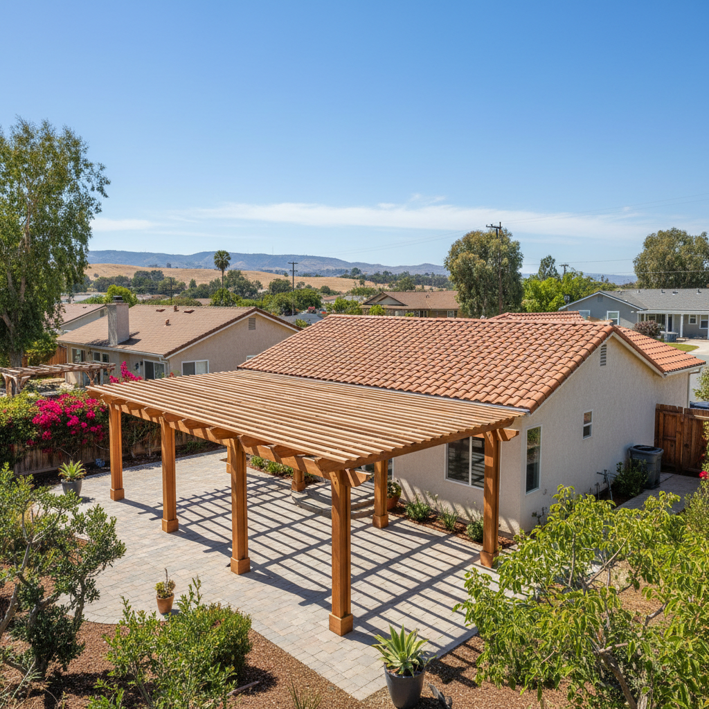 Completed pergola construction work at a residential property in Hawthorne, CA