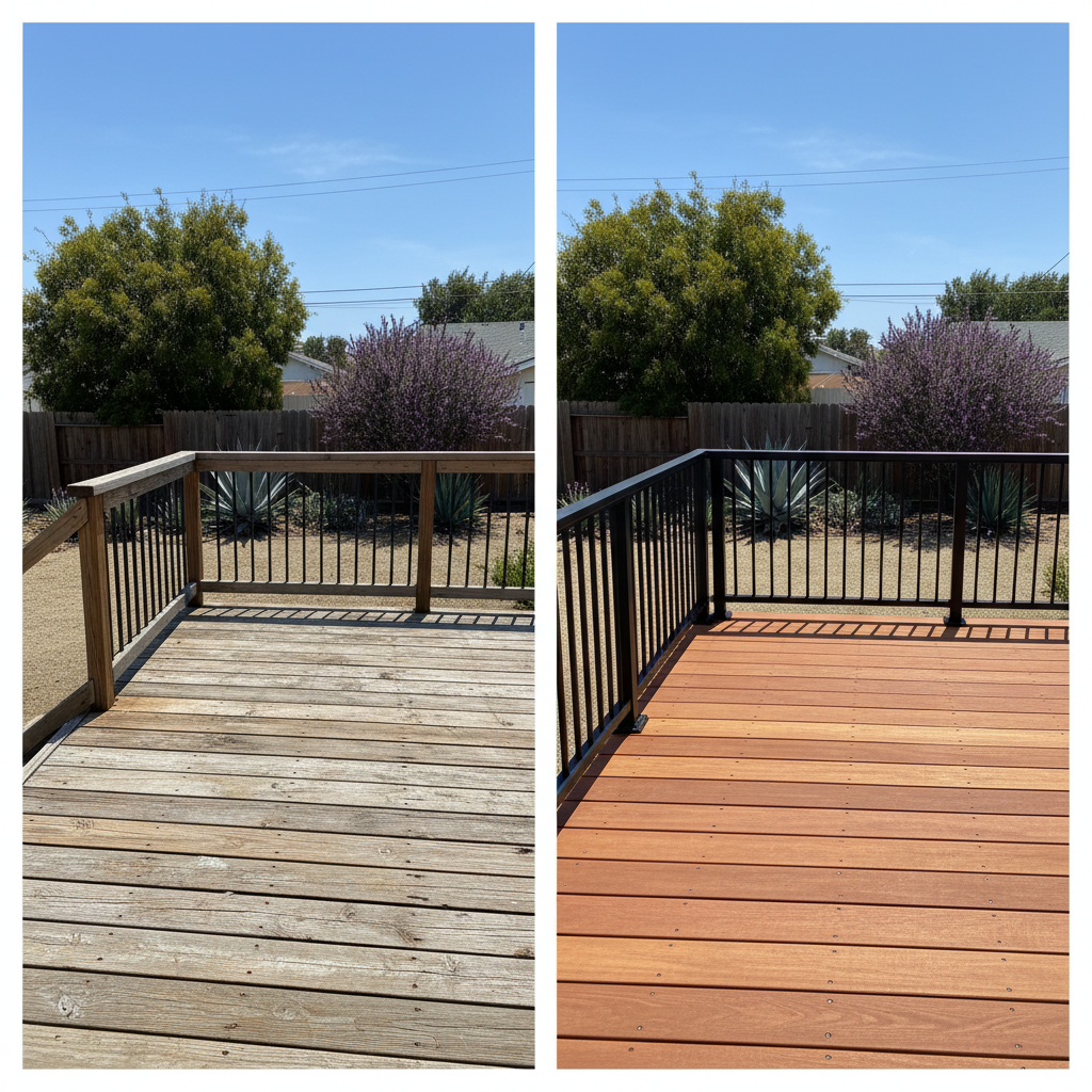 Completed deck railing installation work at a residential property in Garden Grove, CA
