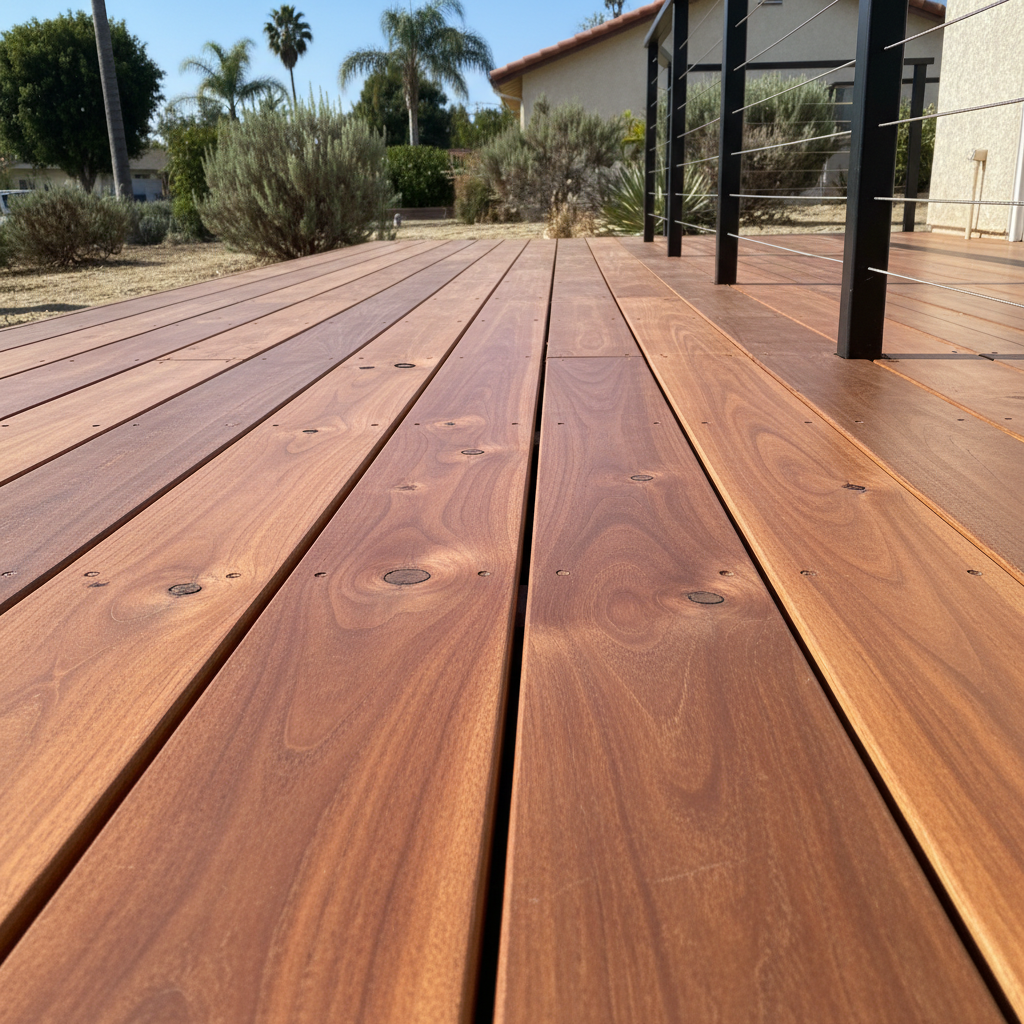 Completed deck construction work at a residential property in Inglewood, CA