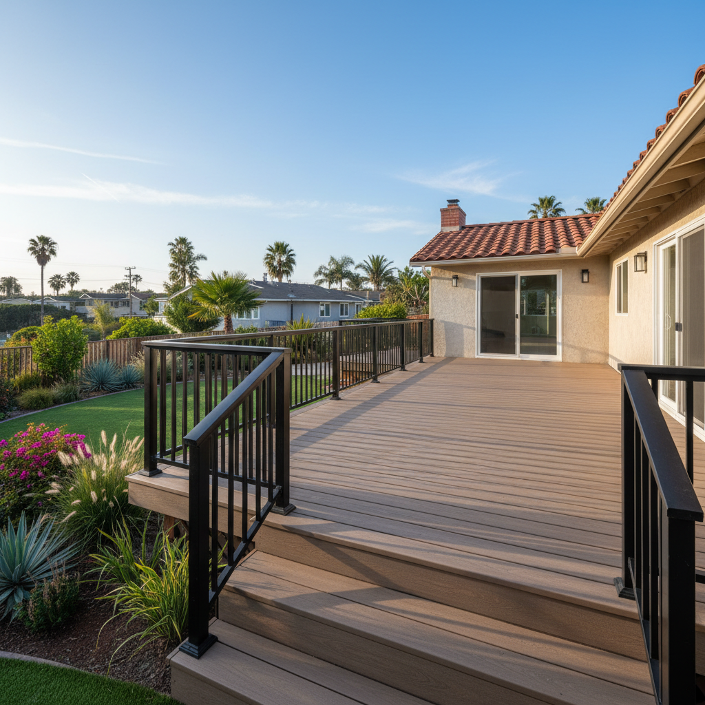 Completed composite decks work at a residential property in Long Beach, CA