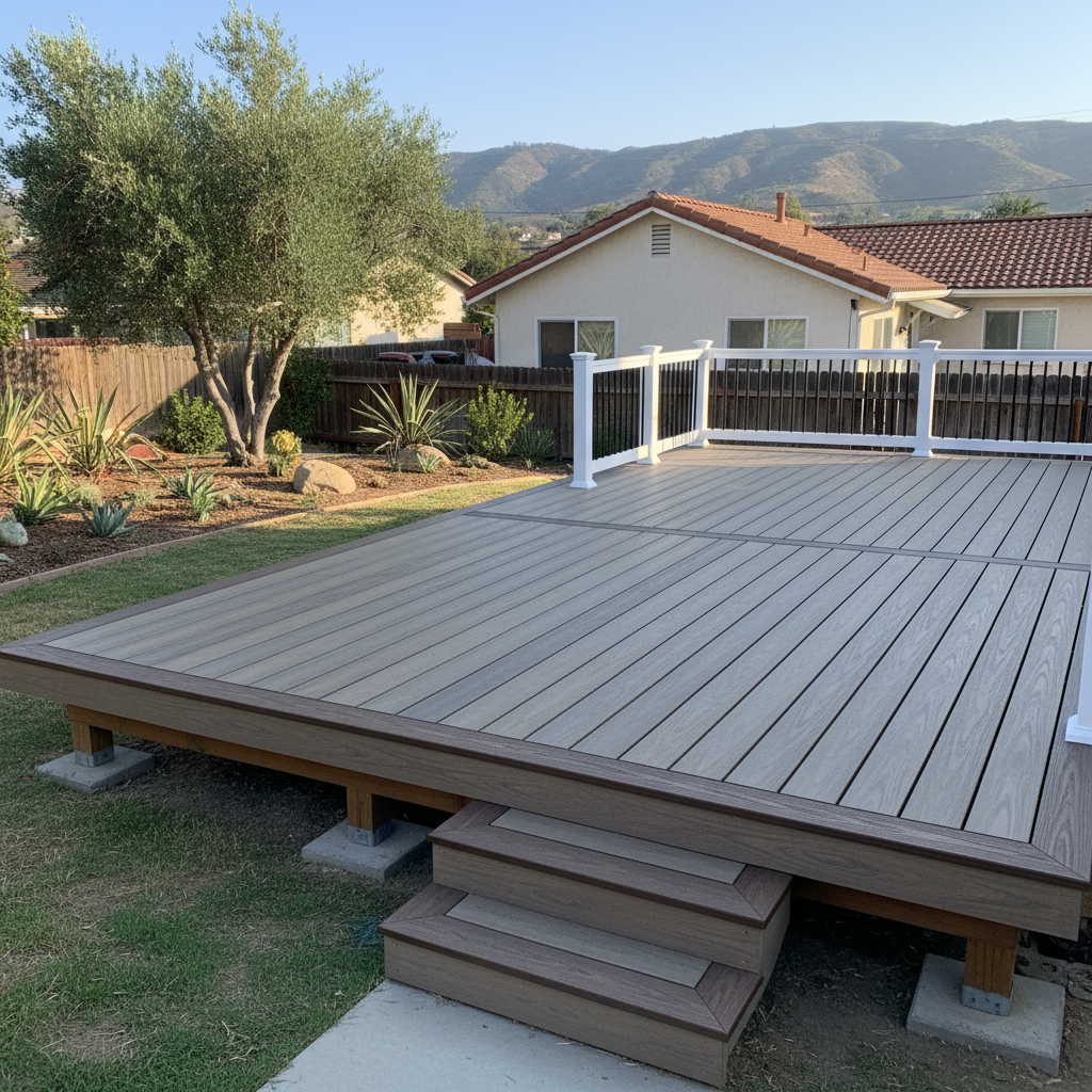 Completed trex decks work at a residential property in Pomona, CA