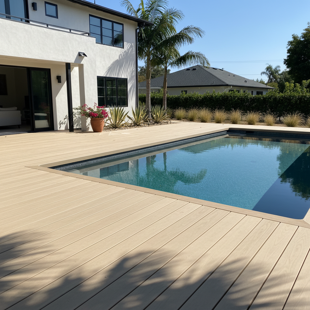 Completed pool decks work at a residential property in Los Angeles, CA