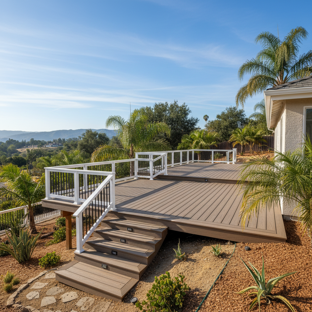 Completed trex decks work at a residential property in Pomona, CA