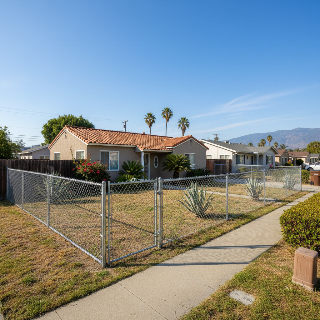 Completed chain link fence installation work at a residential property in Garden Grove, CA