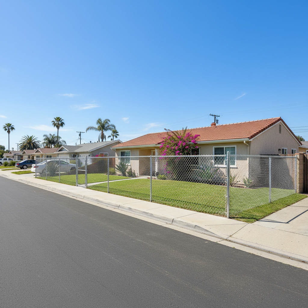 Completed chain link fence installation work at a residential property in Garden Grove, CA