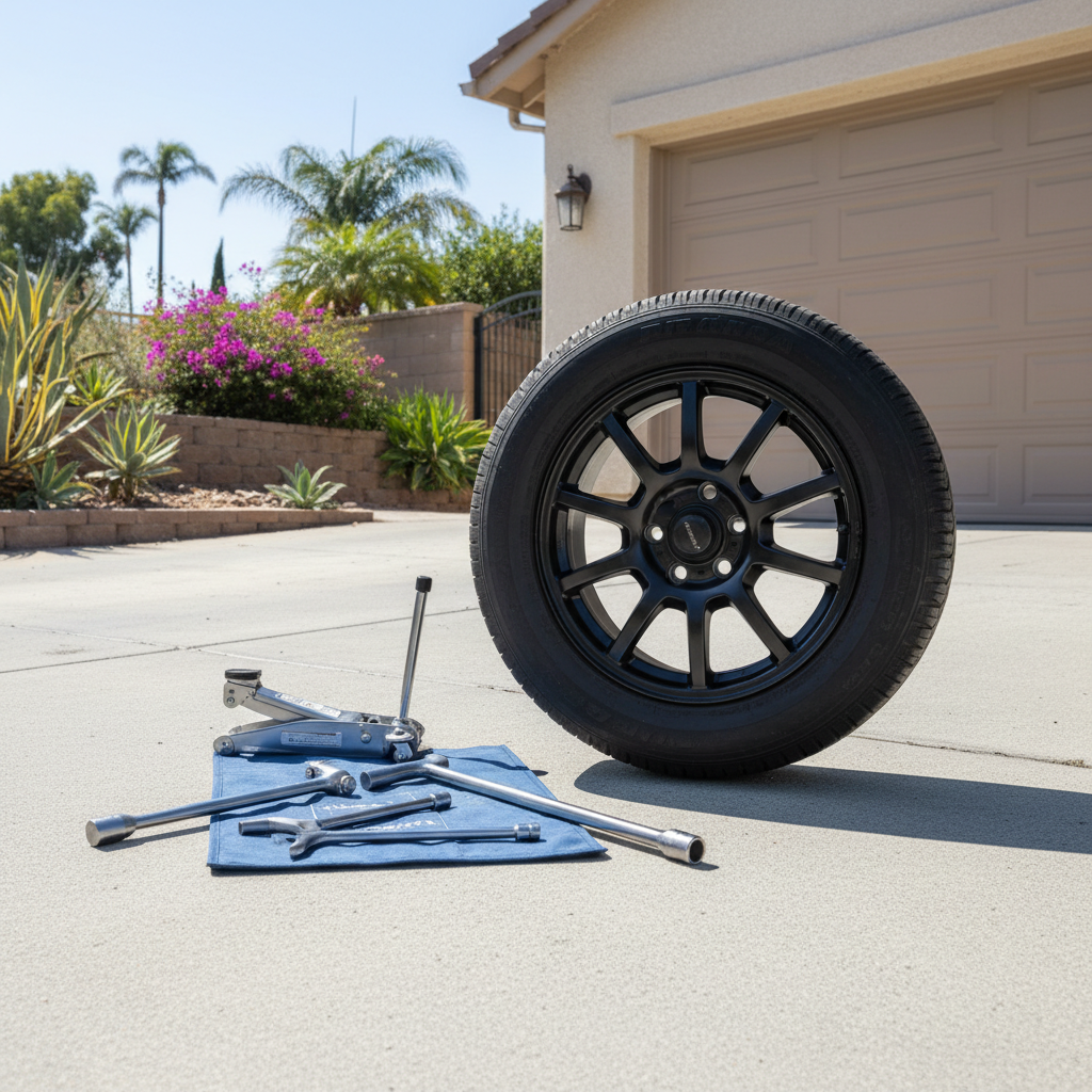 Completed tire change service work at a residential property in Vista, CA
