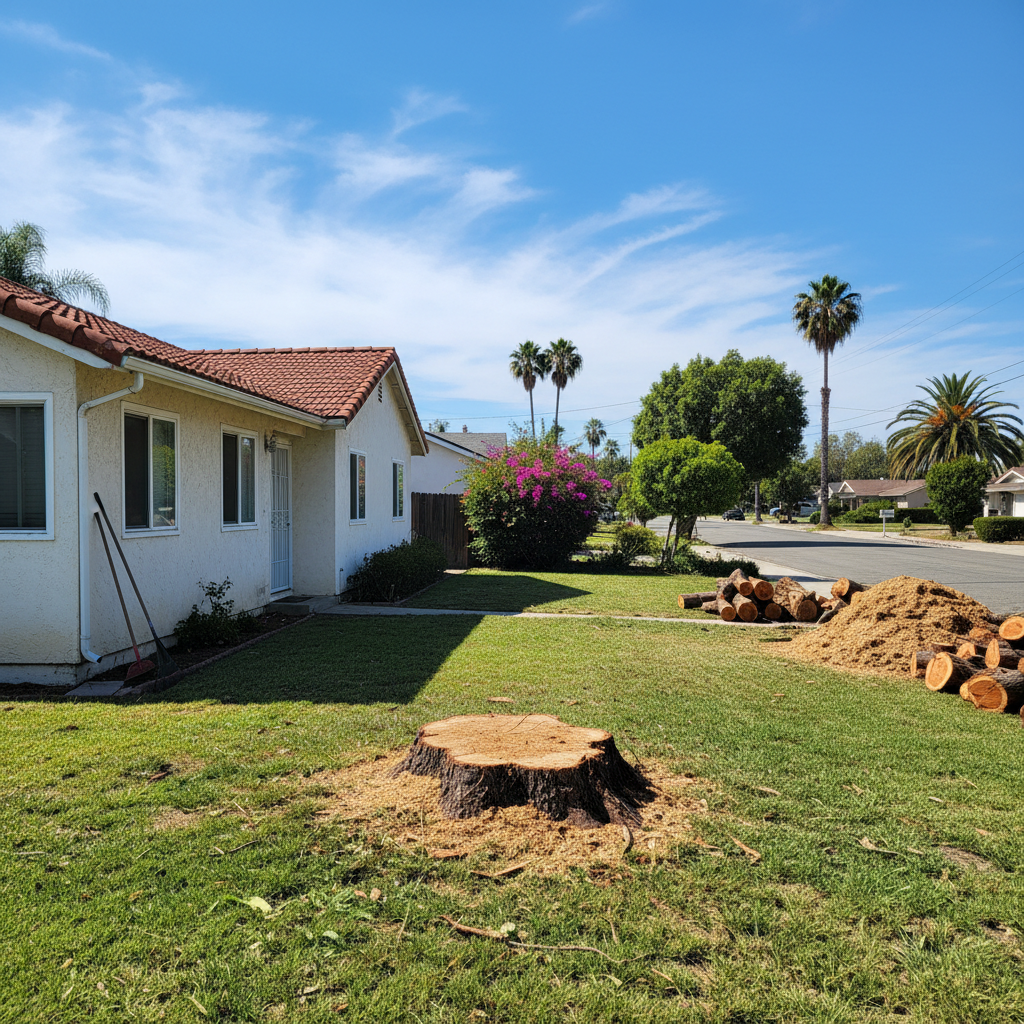 Completed emergency tree removal work at a residential property in Garden Grove, CA