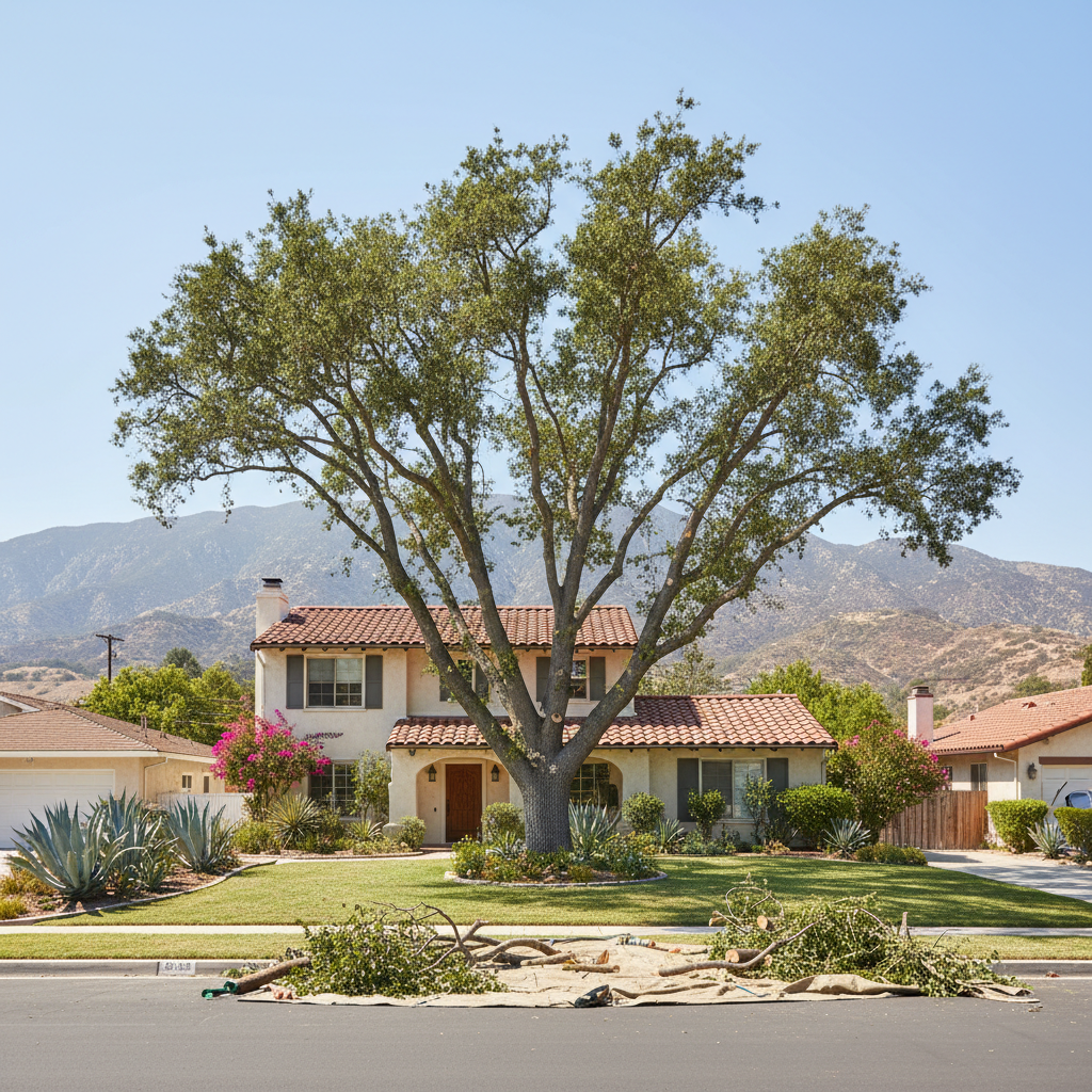 Completed tree trimming work at a residential property in Pasadena, CA