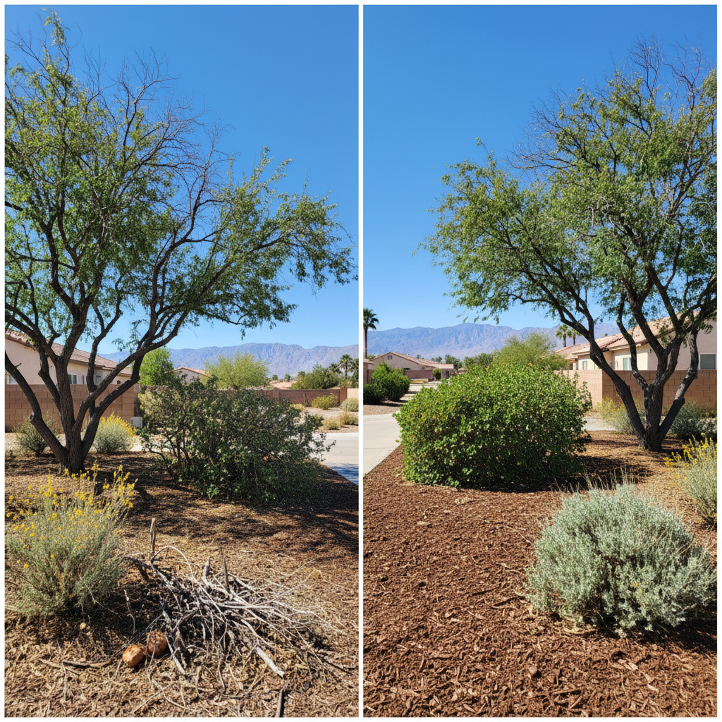 Completed shrub & bush trimming work at a residential property in Desert Hot Springs, CA