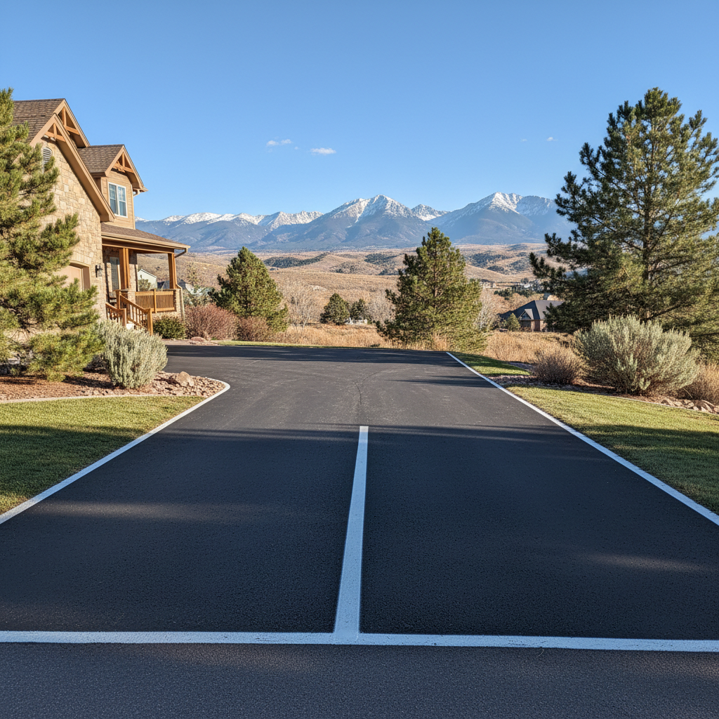 Completed asphalt striping work at a residential property in Lafayette, CO