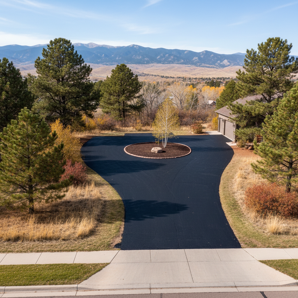 Completed asphalt sealcoating work at a residential property in Parker, CO