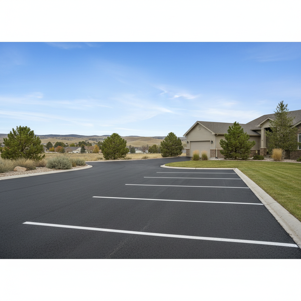 Completed asphalt striping work at a residential property in Lafayette, CO