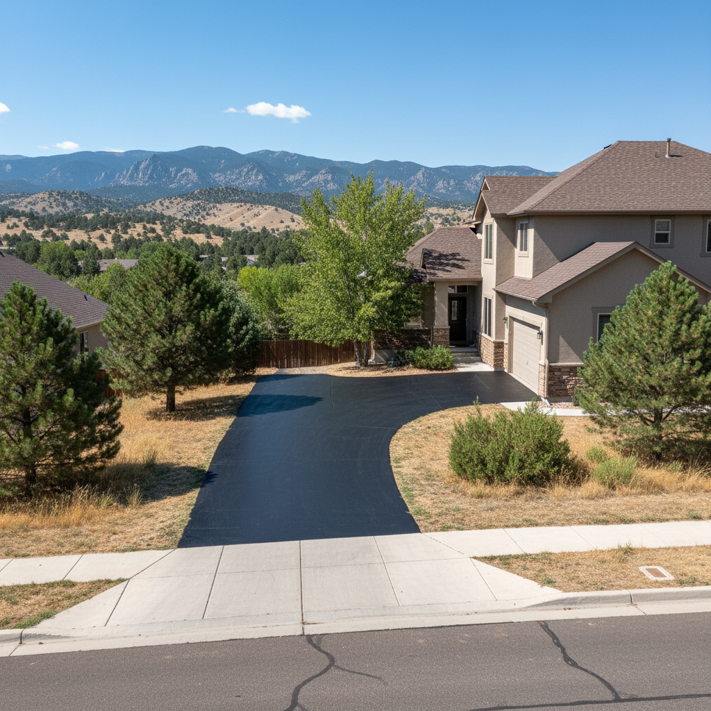 Completed asphalt sealcoating work at a residential property in Parker, CO