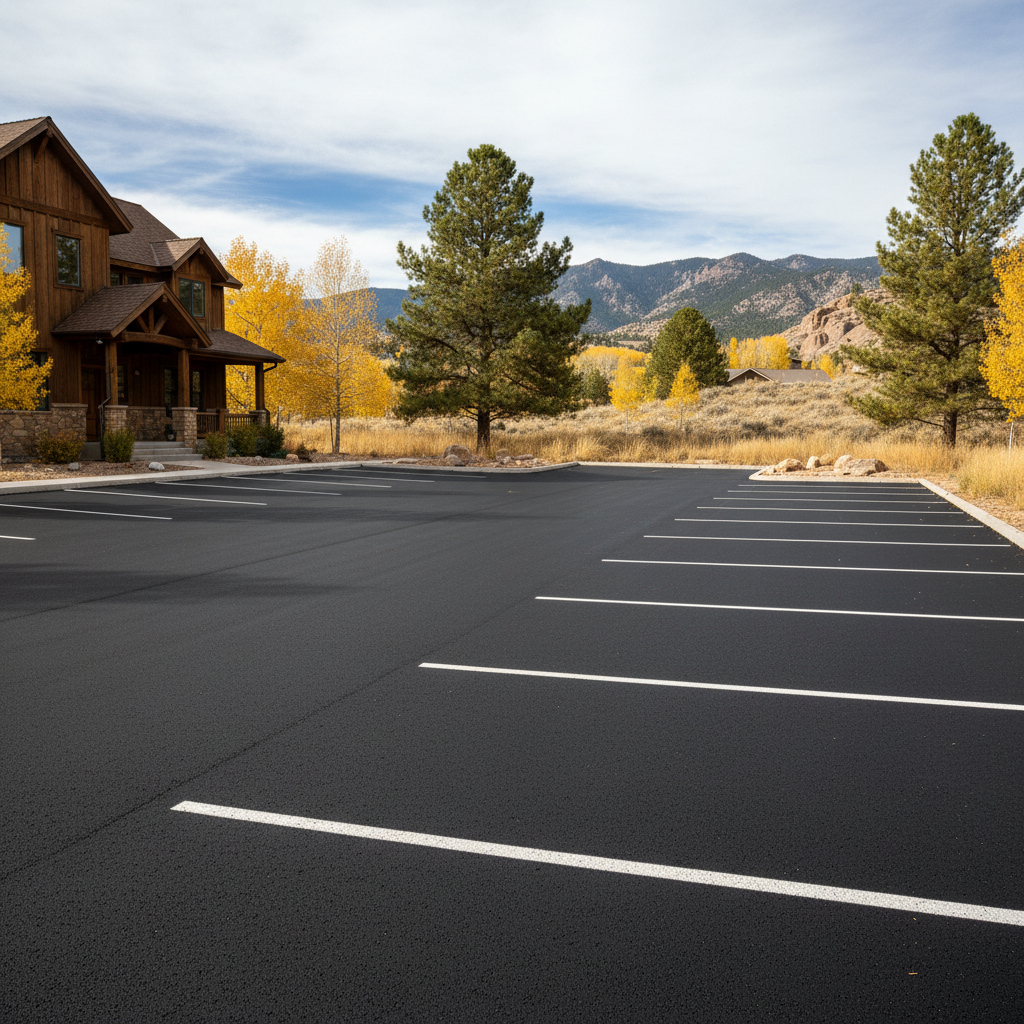 Completed parking lot paving work at a residential property in Loveland, CO