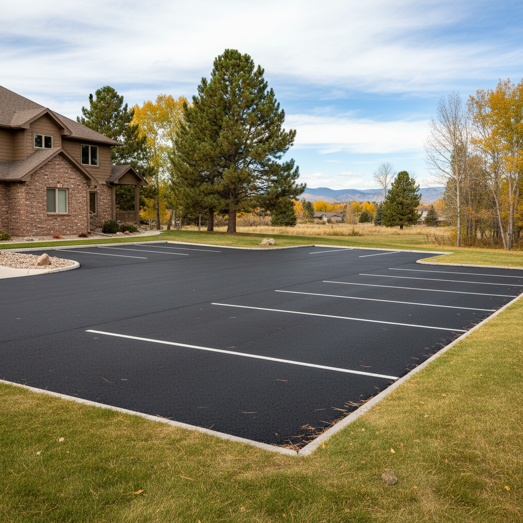Completed parking lot paving work at a residential property in Loveland, CO