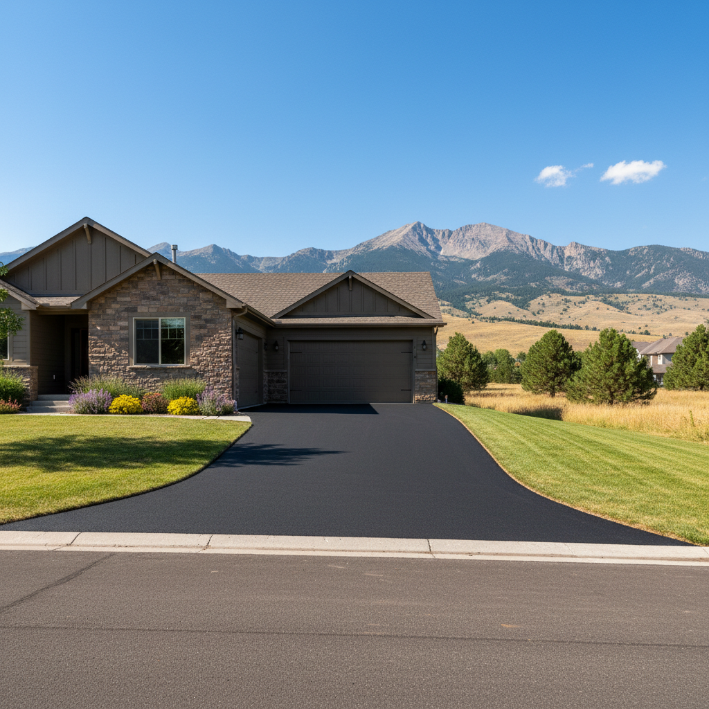Completed asphalt paving work at a residential property in Broomfield, CO