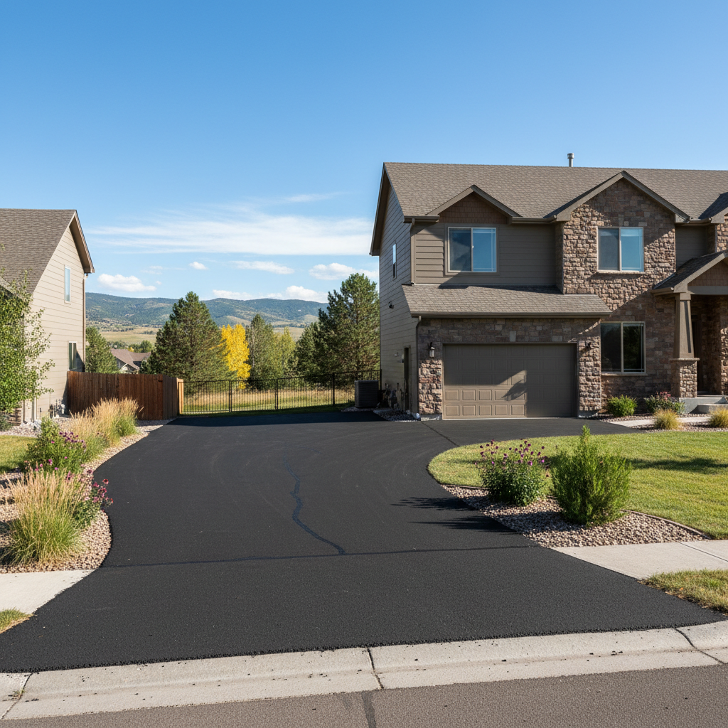 Completed asphalt paving work at a residential property in Broomfield, CO