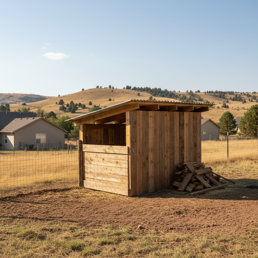 Completed livestock shelters work at a residential property in Fort Collins, CO