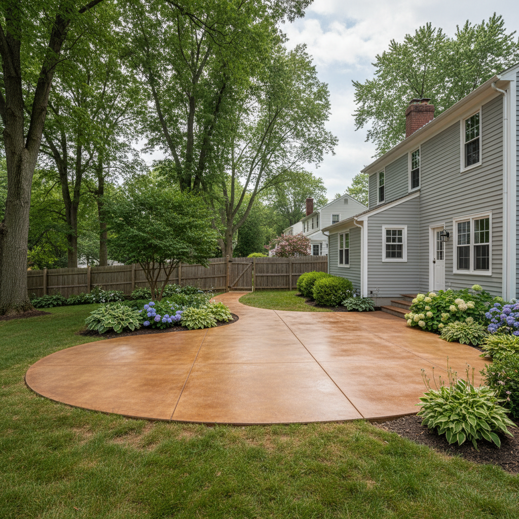 Completed concrete staining work at a residential property in Manchester, CT