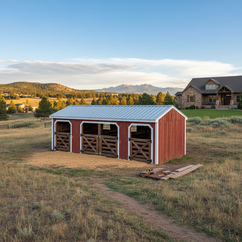 Completed livestock shelters work at a residential property in Fort Collins, CO