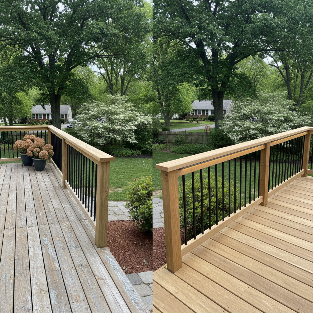 Completed deck railing installation work at a residential property in New Haven, CT
