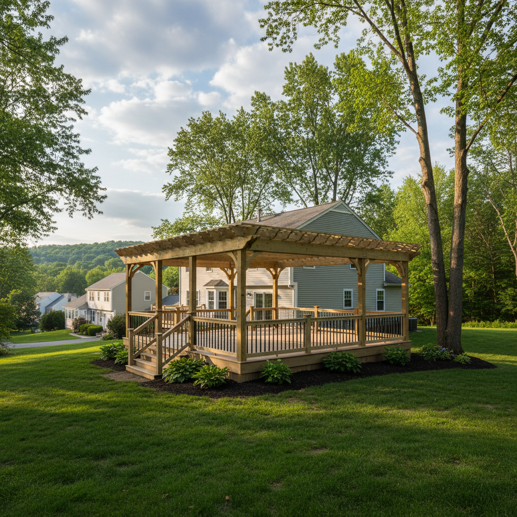 Completed pergola construction work at a residential property in Manchester, CT