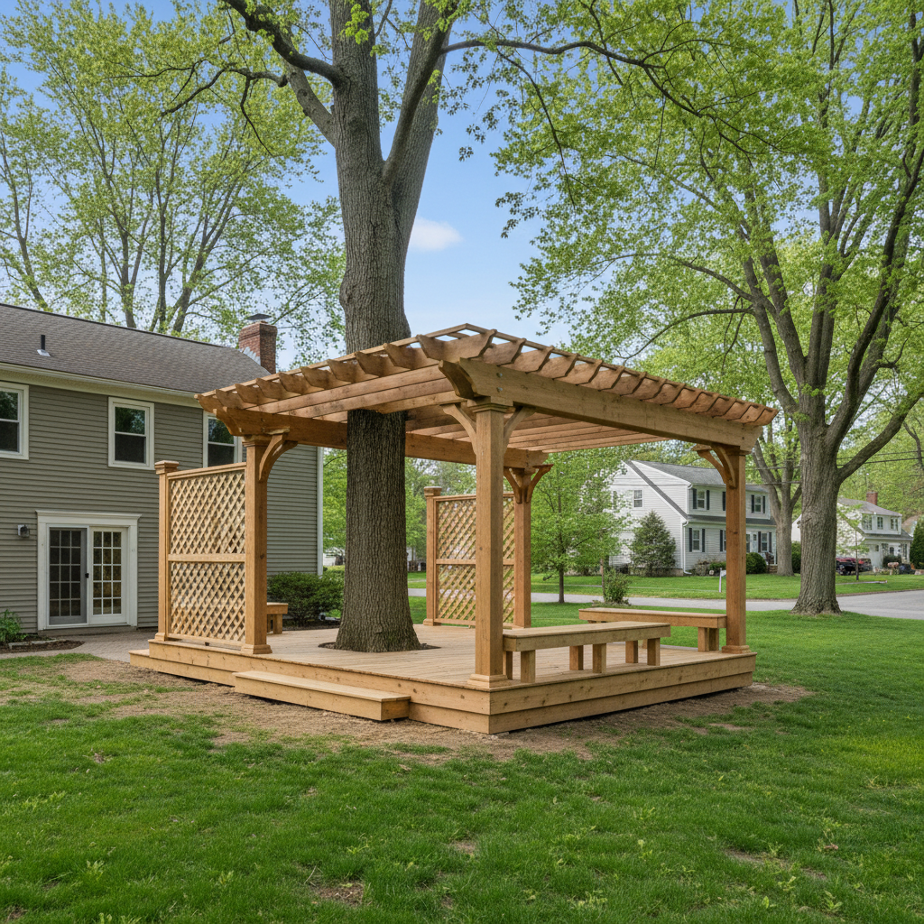 Completed pergola construction work at a residential property in Manchester, CT