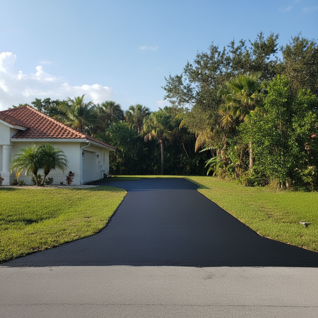 Completed residential asphalt work at a residential property in St James City, FL