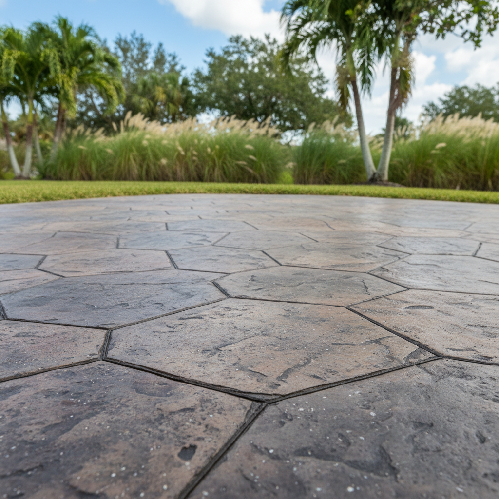 Completed decorative concrete work at a residential property in Lehigh Acres, FL