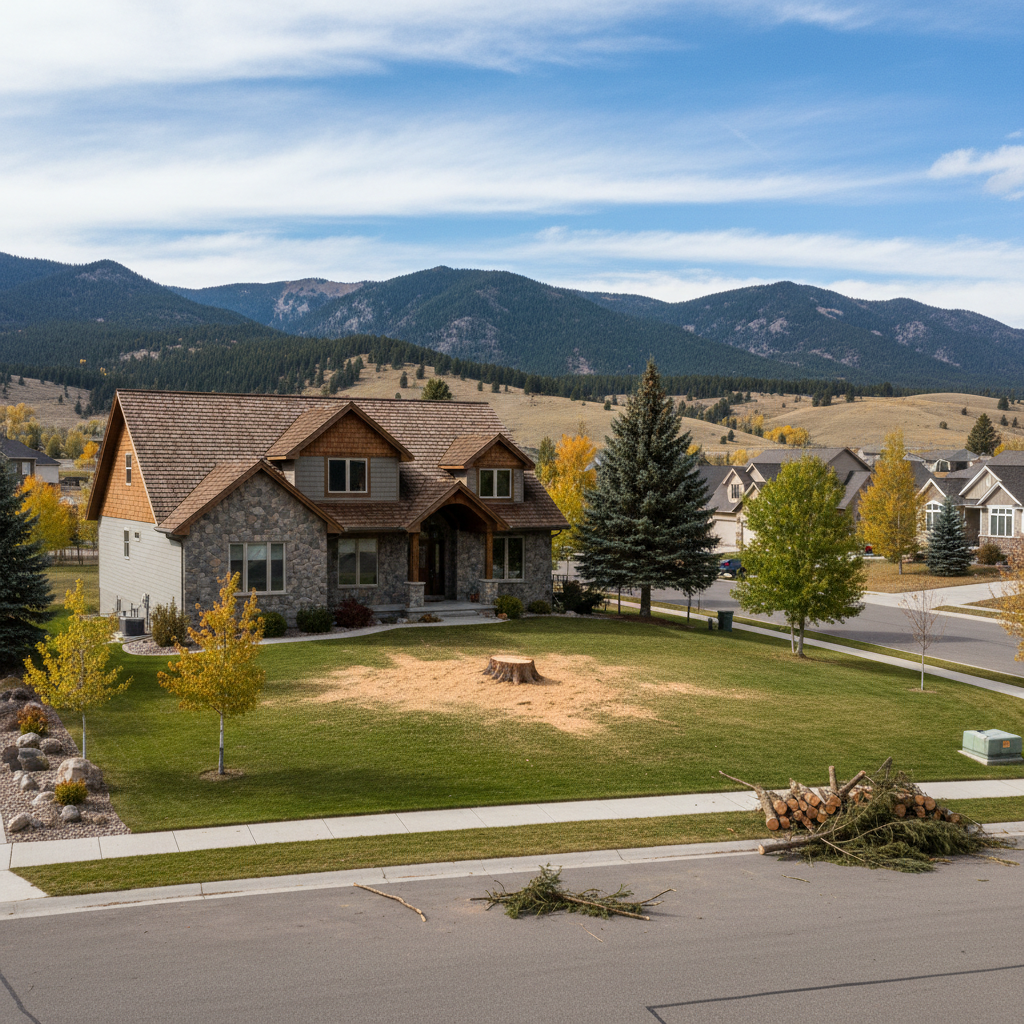 Completed emergency tree removal work at a residential property in Bozeman, MT