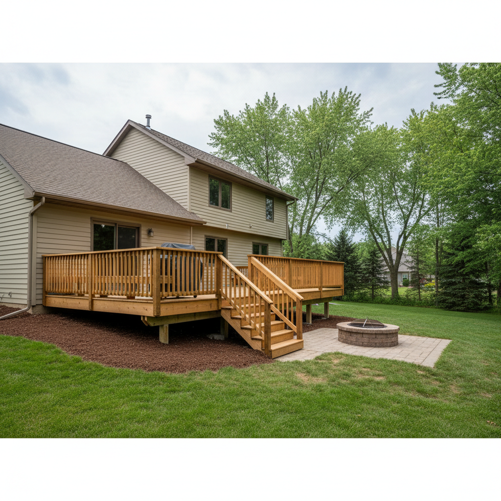 Completed deck construction work at a residential property in Bellevue, NE
