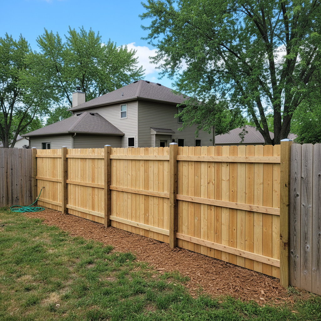 Completed fence repair work at a residential property in Bellevue, NE