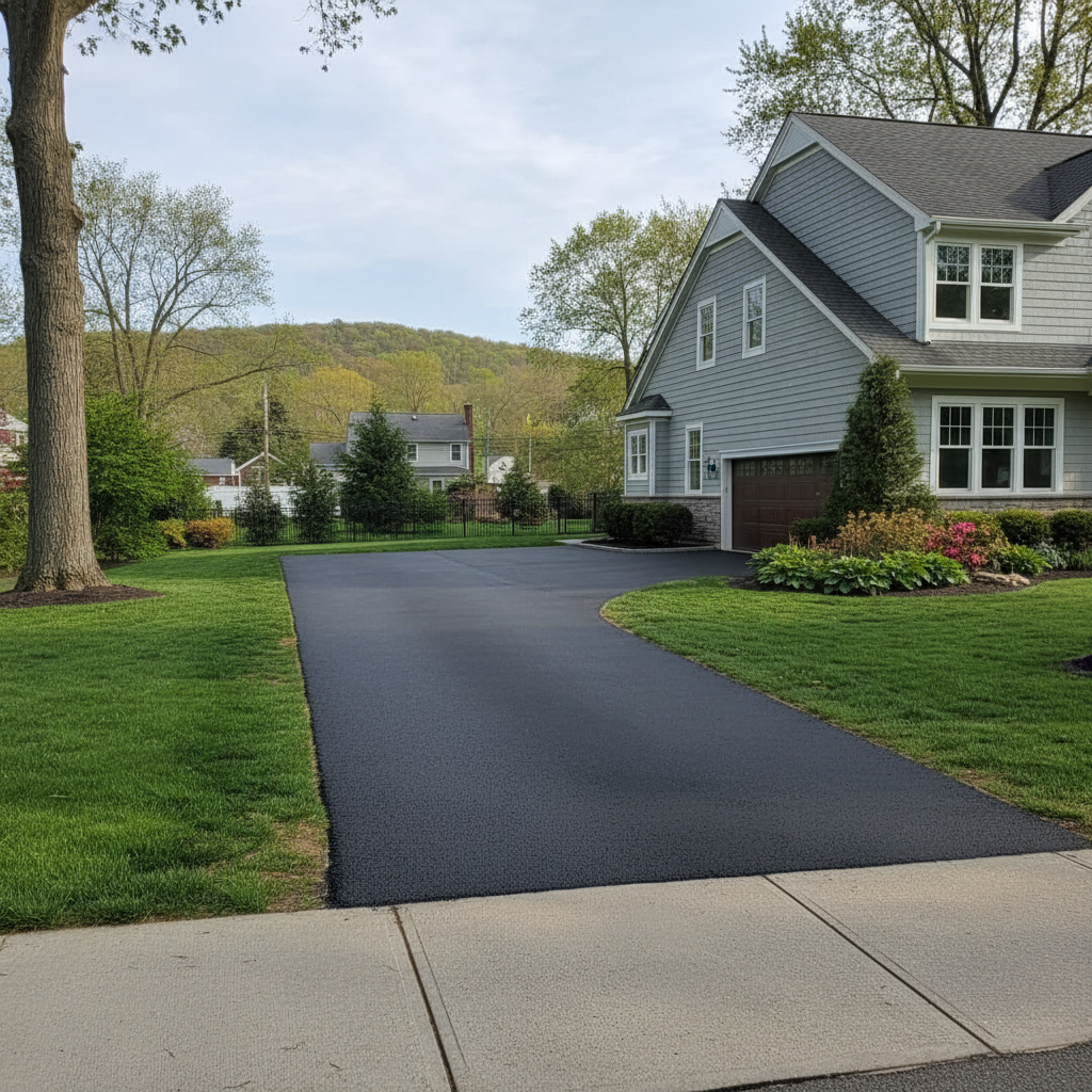 Completed asphalt paving work at a residential property in Paterson, NJ