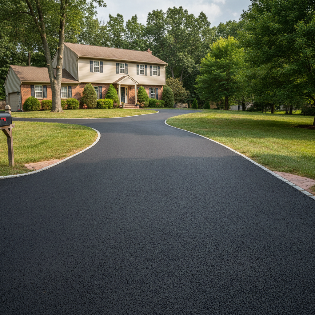 Completed asphalt paving work at a residential property in Paterson, NJ