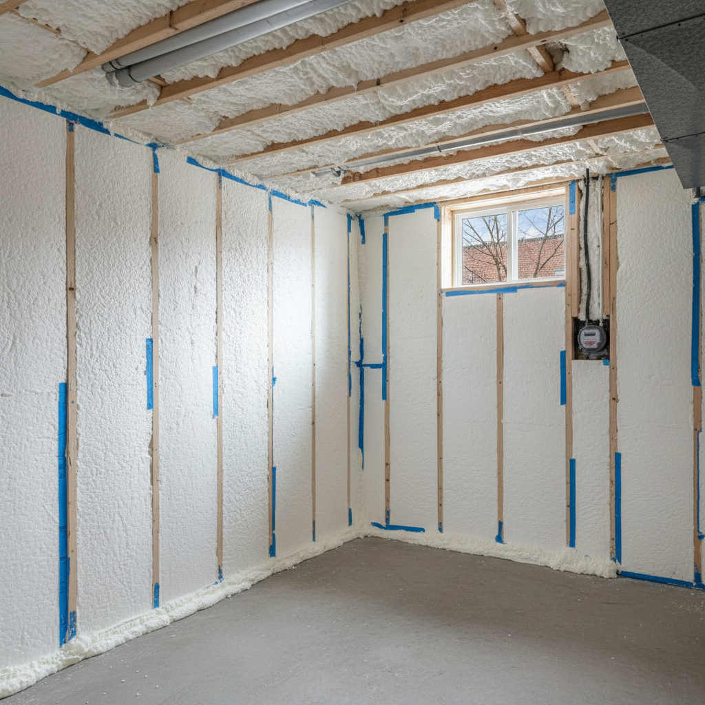 Completed basement insulation work at a residential property in Brooklyn, NY