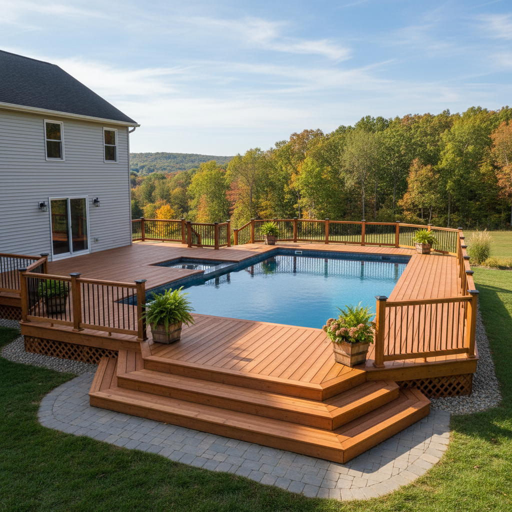 Completed pool decks work at a residential property in Pleasant Valley, NY