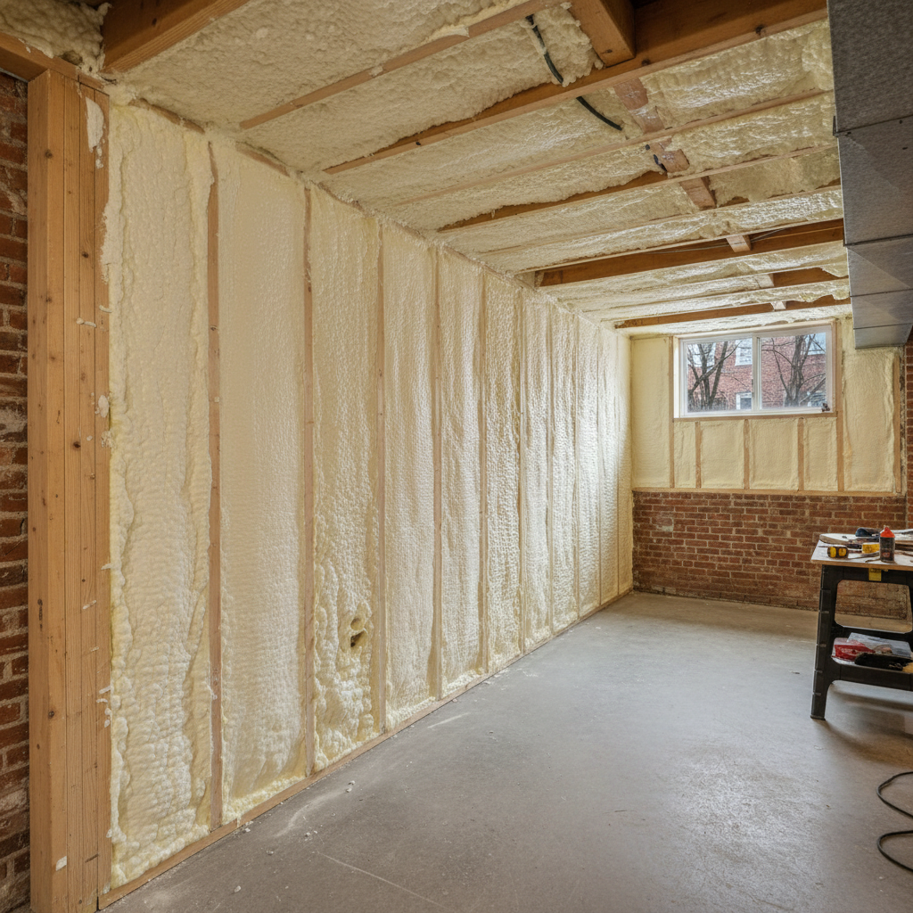Completed basement insulation work at a residential property in Brooklyn, NY
