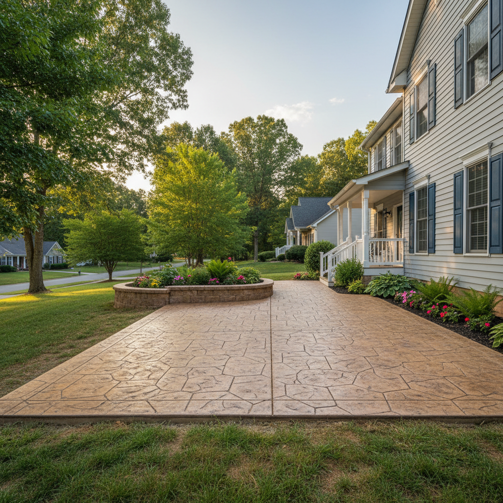 Completed stamped concrete work at a residential property in Lenoir, NC