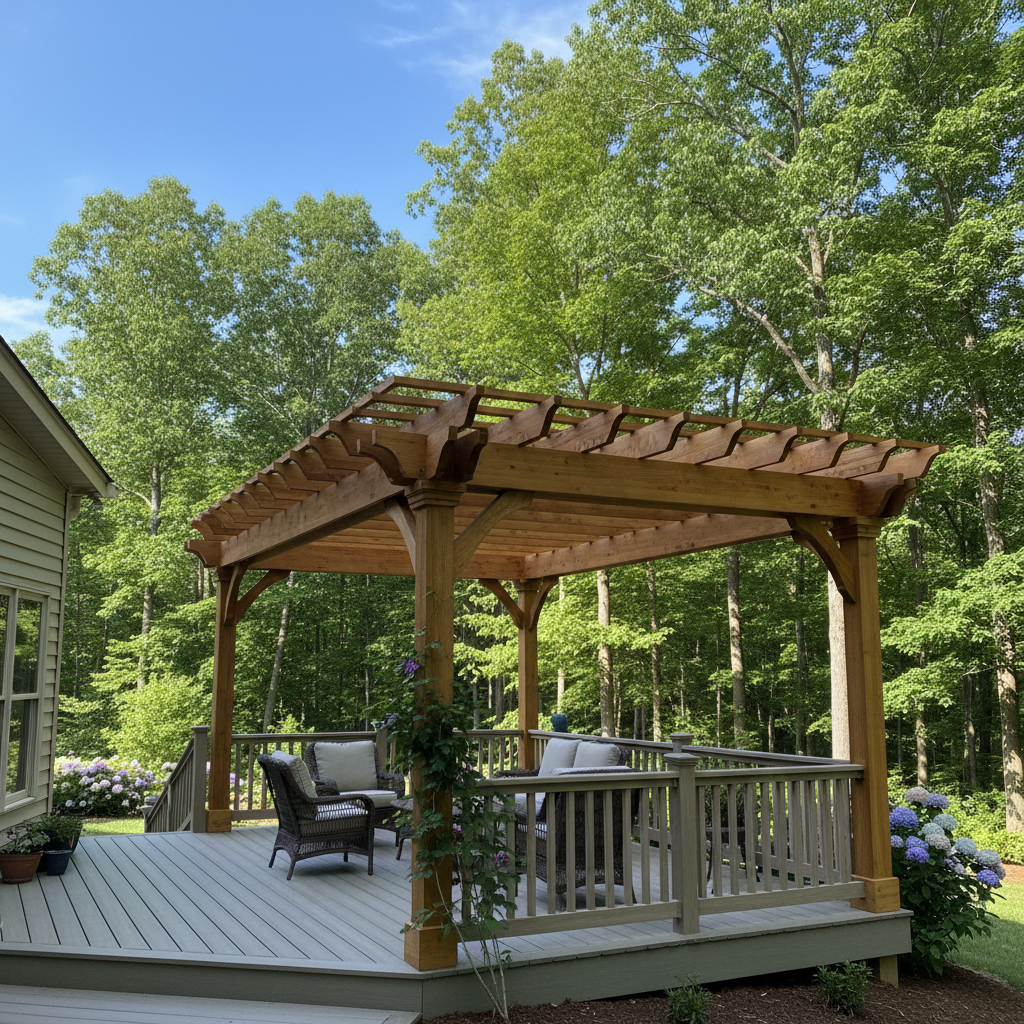 Completed pergola construction work at a residential property in Morganton, NC