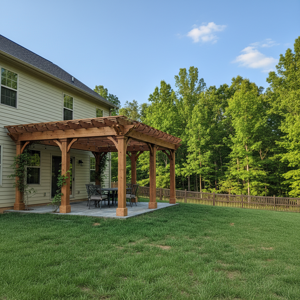 Completed pergola construction work at a residential property in Morganton, NC