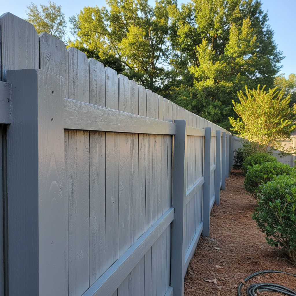 Completed fence painting work at a residential property in Fayetteville, NC