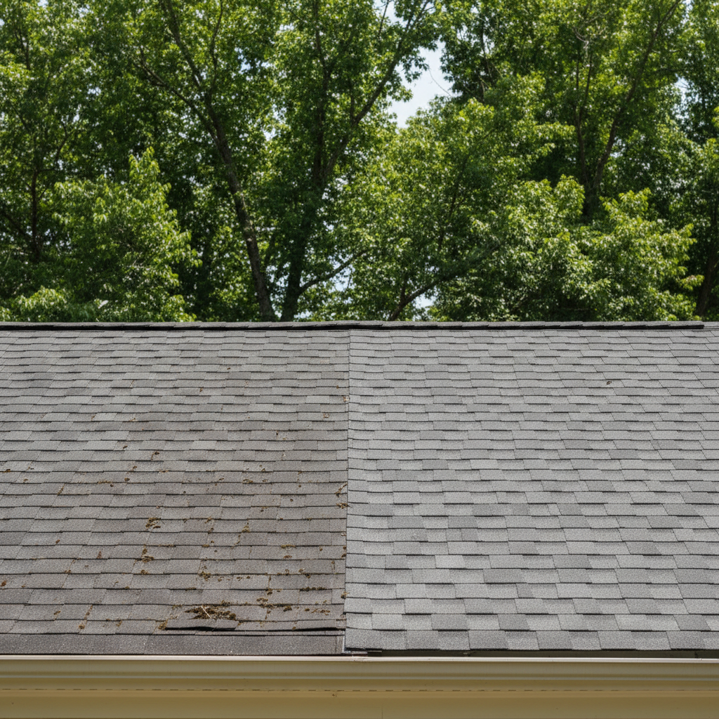 Completed asphalt shingle roofing work at a residential property in Chapel Hill, NC