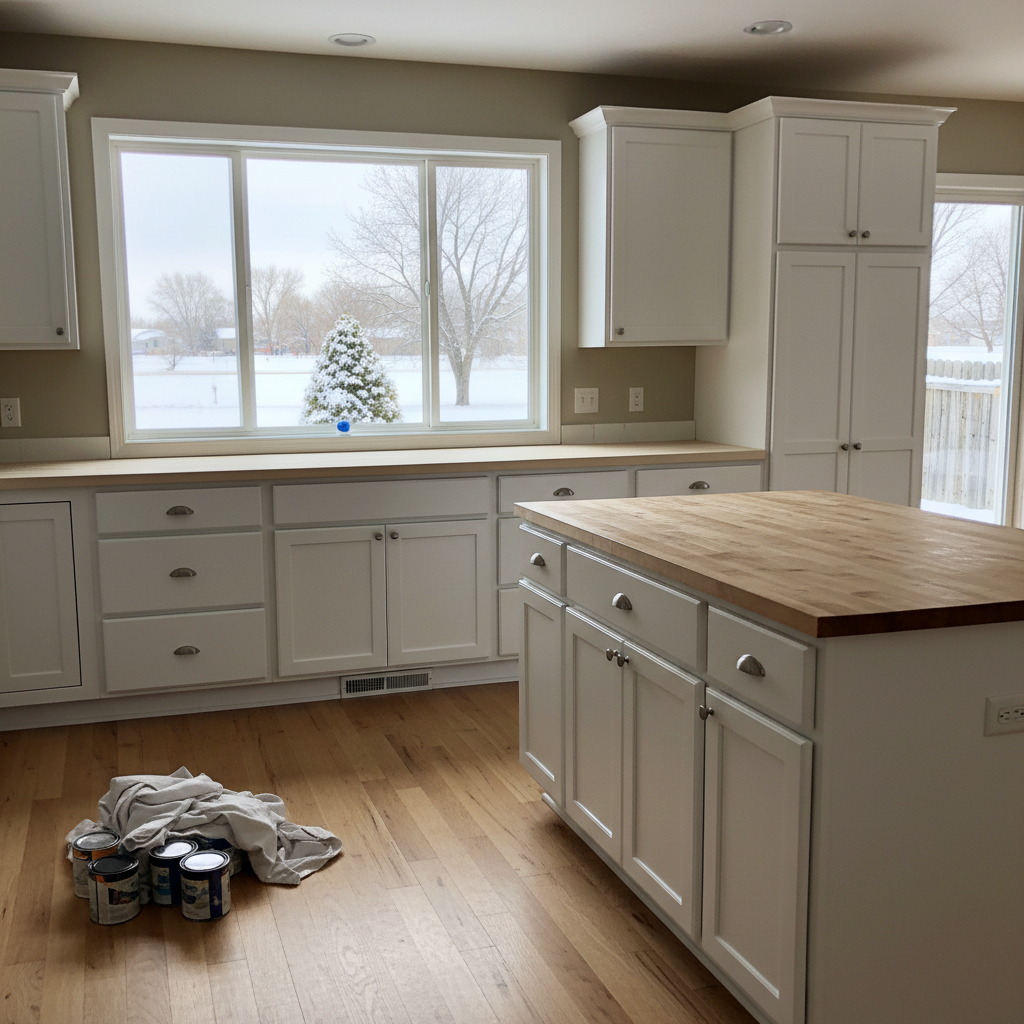 Completed cabinet painting work at a residential property in Fargo, ND